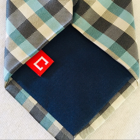 Chaps Blue Black plaid checkered Silk Tie Pattern - Picture 5 of 8